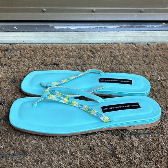 French Connection Beaded Leather Sandals Beach Spring Summer Bohemian Vibes 38 - Picture 3 of 5